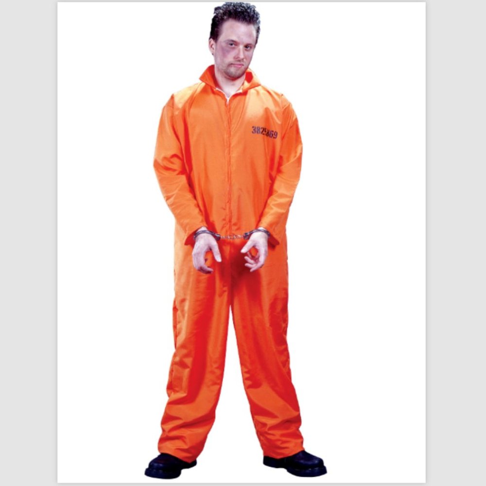 FIN WORLD Men's Got Busted Penitentiary Costume w/Handcuffs Orange -One Size NWT